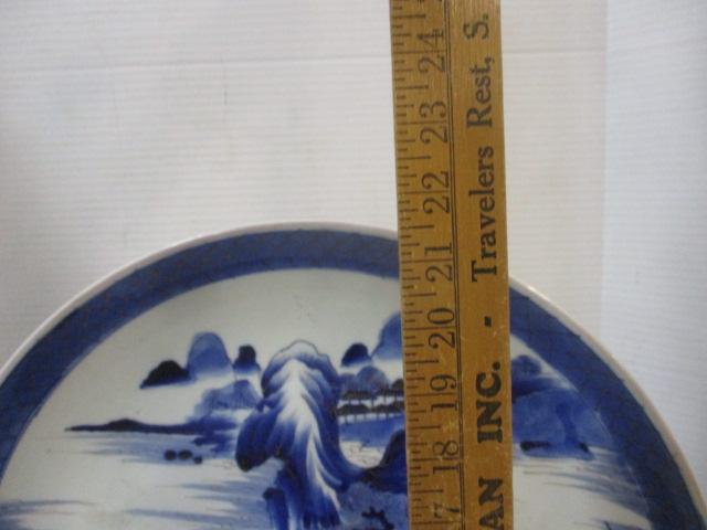 Japanese Blue & White Large Plate on Wood Stand
