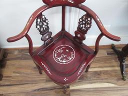 Antique Corner Mahogany Chinoiserie Chair with Mother of Pearl Inlay Designs