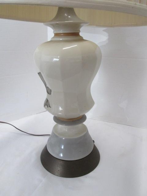 Vintage Midcentury Gibbs Signed Handpainted Porcelain Urn Table Lamp