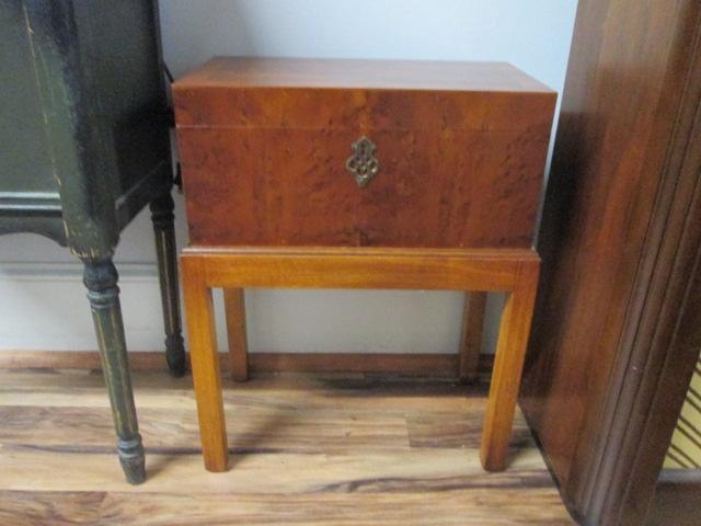 Vintage Burlwood Cellarette/Humidor on Stand