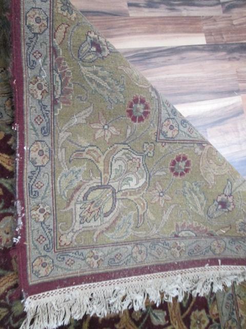 Burgundy/Sage Green All Over Center Floral Design Wool Area Rug