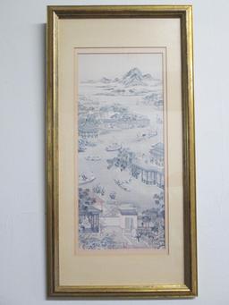 Two Framed and Matted Chinese Village Scene Prints