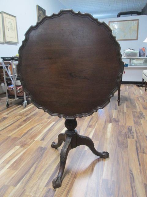 Mahogany Pie-Crust Tilt Top Table with Carved Ball and Claw Feet