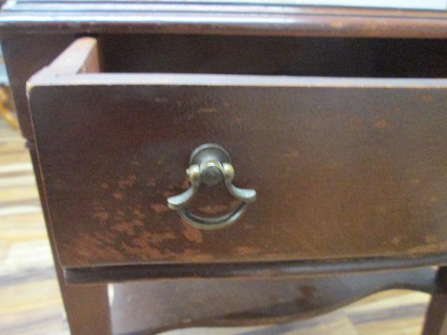 Mahogany Bow Front Side Table with Drawer and Leather Top