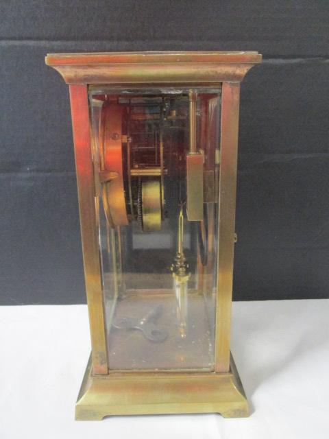 Vintage Ansonia Clock Co. Visible Escapement Brass 4 Glass Mantle Clock