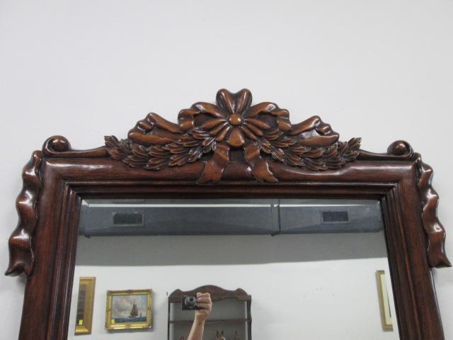 Large Elegantly Carved Mahogany Frame Beveled Mirror