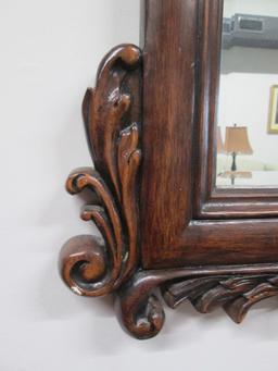 Large Elegantly Carved Mahogany Frame Beveled Mirror