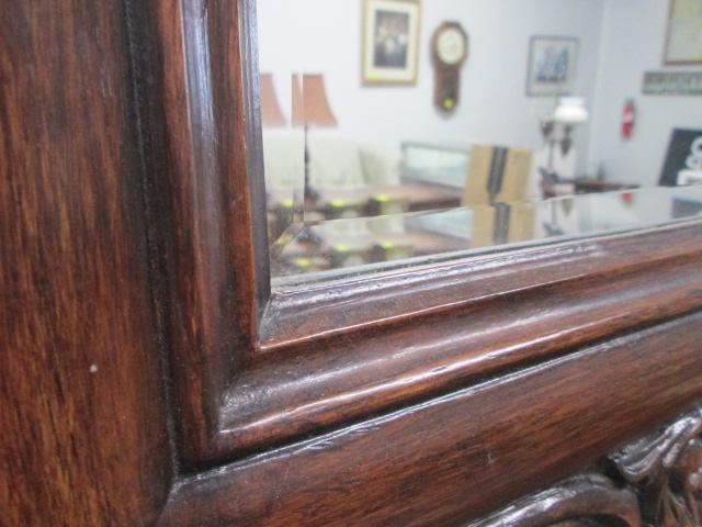 Large Elegantly Carved Mahogany Frame Beveled Mirror