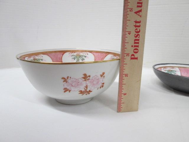 Hand Decorated Japanese Porcelain Bowls and Vase