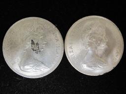 Lot of (2) 1966 Bahama Islands $1 Coins- 92.5% Silver