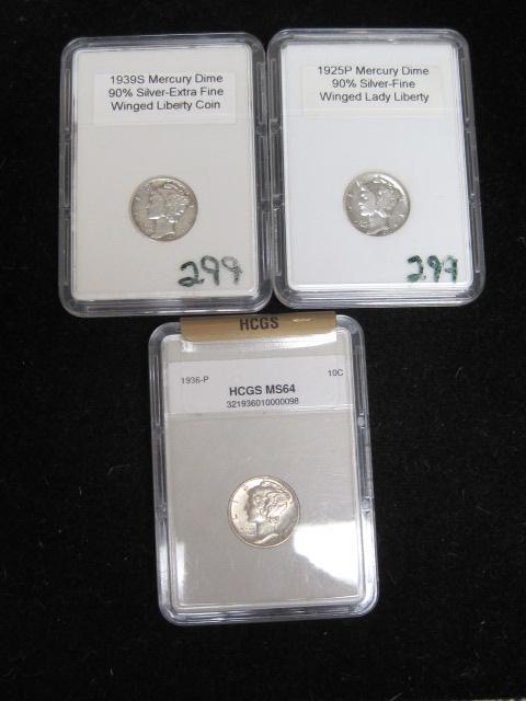 Lot of (3) Mercury Silver Dimes