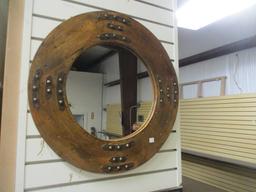 Round Banded Wood Frame Mirror