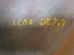 Leon Depux Original Poinsettia Painting on Canvas