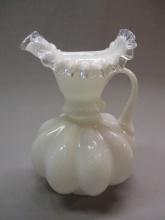 Vintage Fenton White Melon Silver Crest Pitcher 8 1/2"