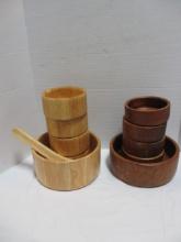 2 Sets of Wood Salad Serving Bowl and 4 Small Bowls