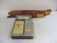 2 Signed "J. Martin Finland" Stainless Knives in Leather Sheaths and