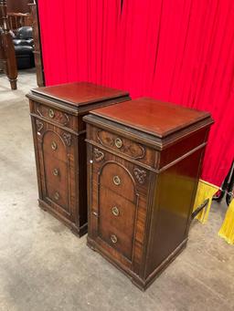 Pair of Antique Berkey & Gay Walnut Bed Stands w/ 4 Drawers & Painted Floral Accents. See pics.