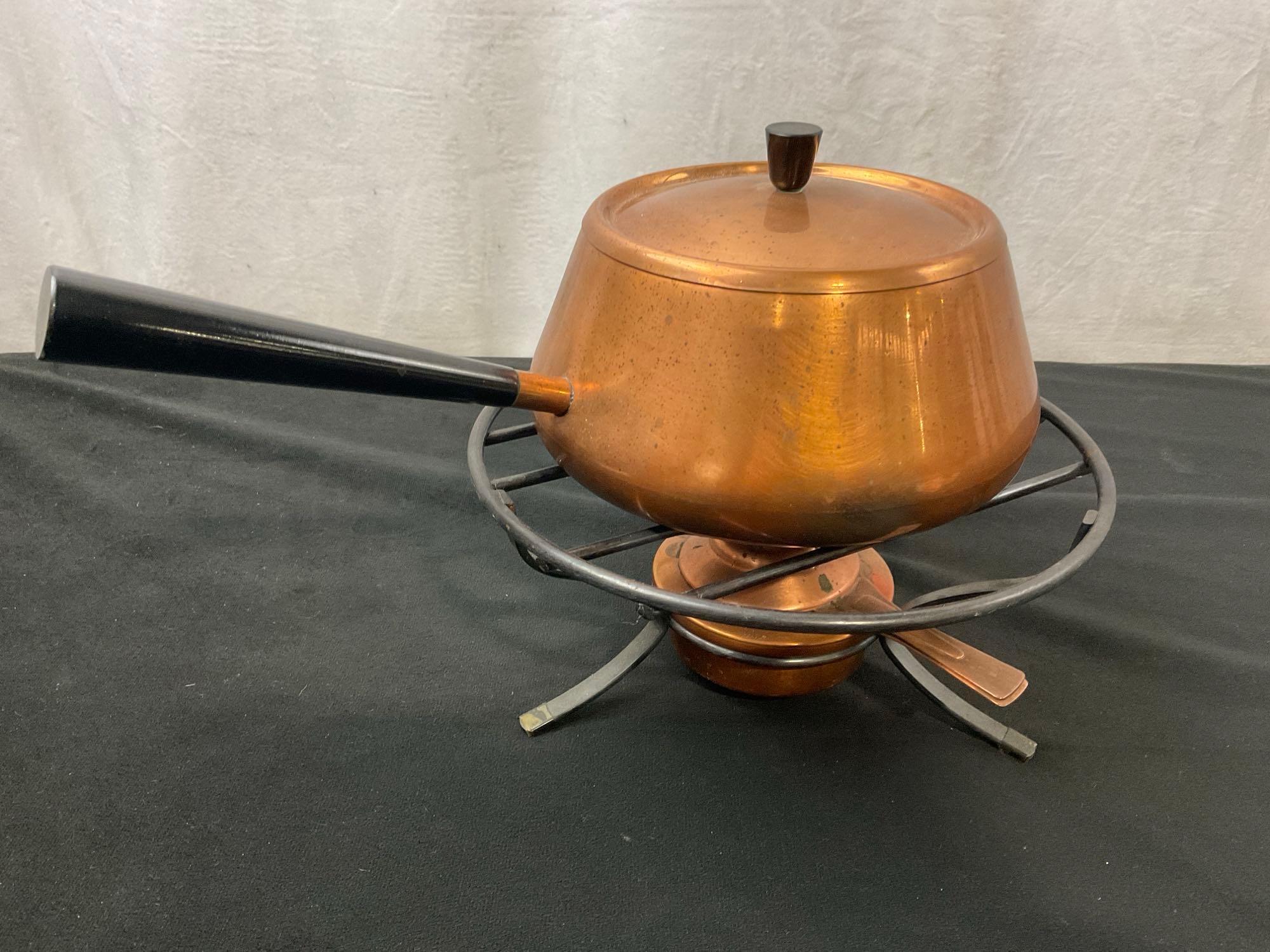 Lovely Selection of Pewter Servingware and Swiss Copper Fondue Pot w/ Chafing Dish and warmer