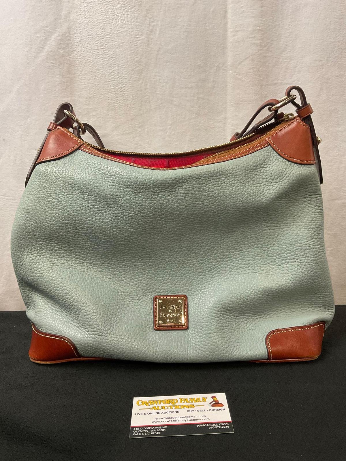 Dooney & Bourke Genuine Leather Purse, Light Blue tinted Leather, w/ Red Lining