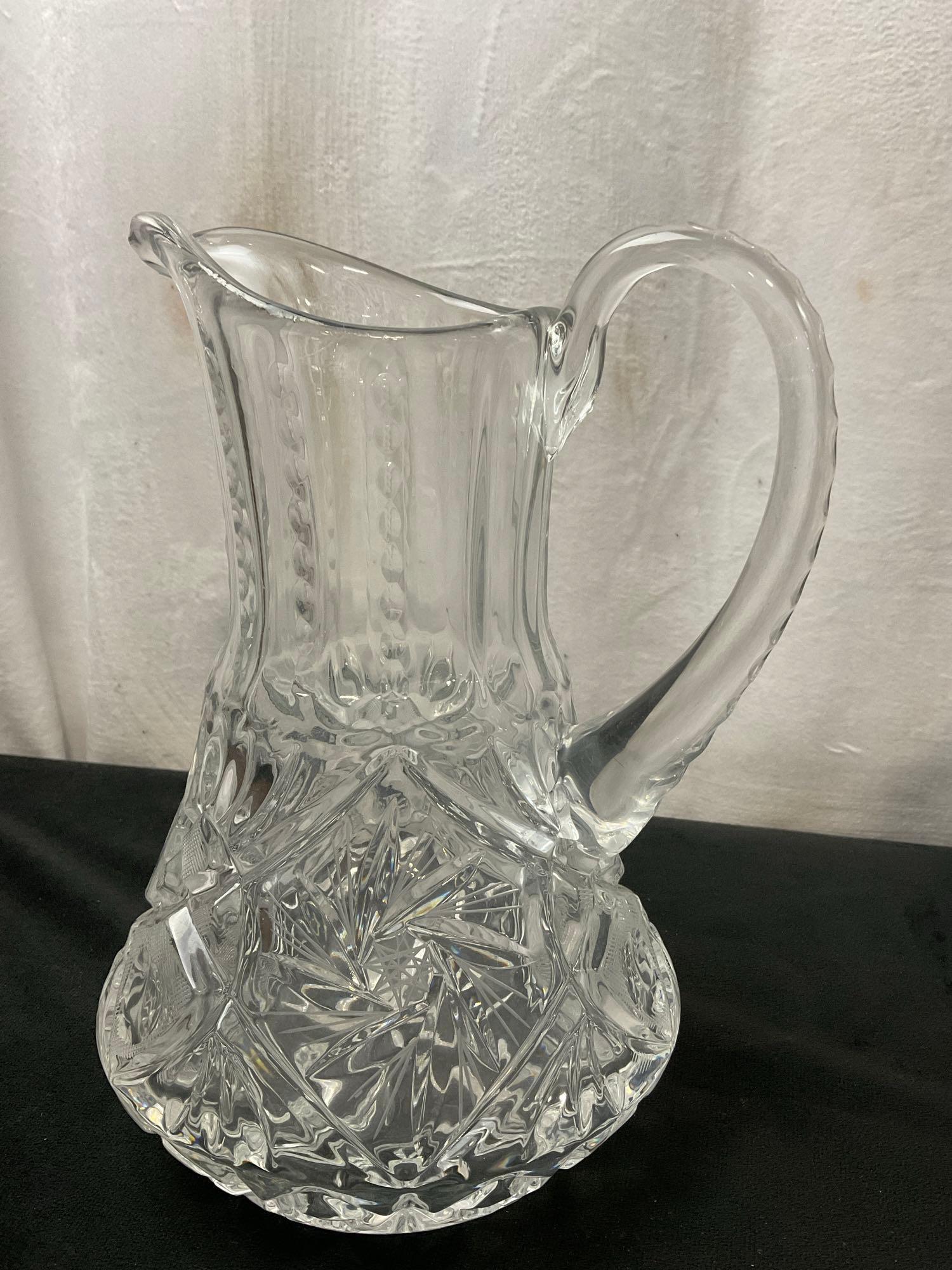 Group of 5 Crystal Pieces, 3x Vases, Decanter, Pitcher