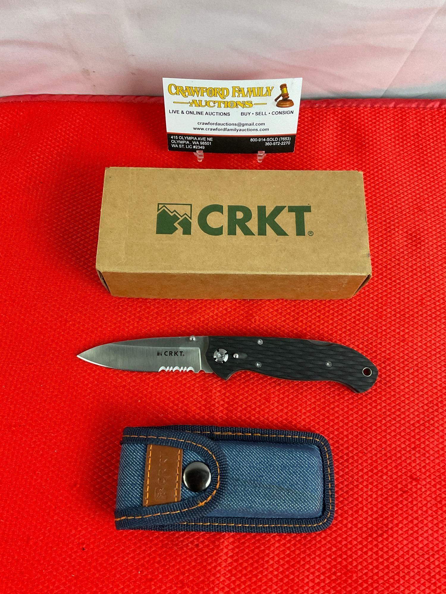 CRKT Lake 111 3" Stainless Steel Folding Blade Lock Back Pocket Knife Model 7256Z w/ Sheath. NIB.