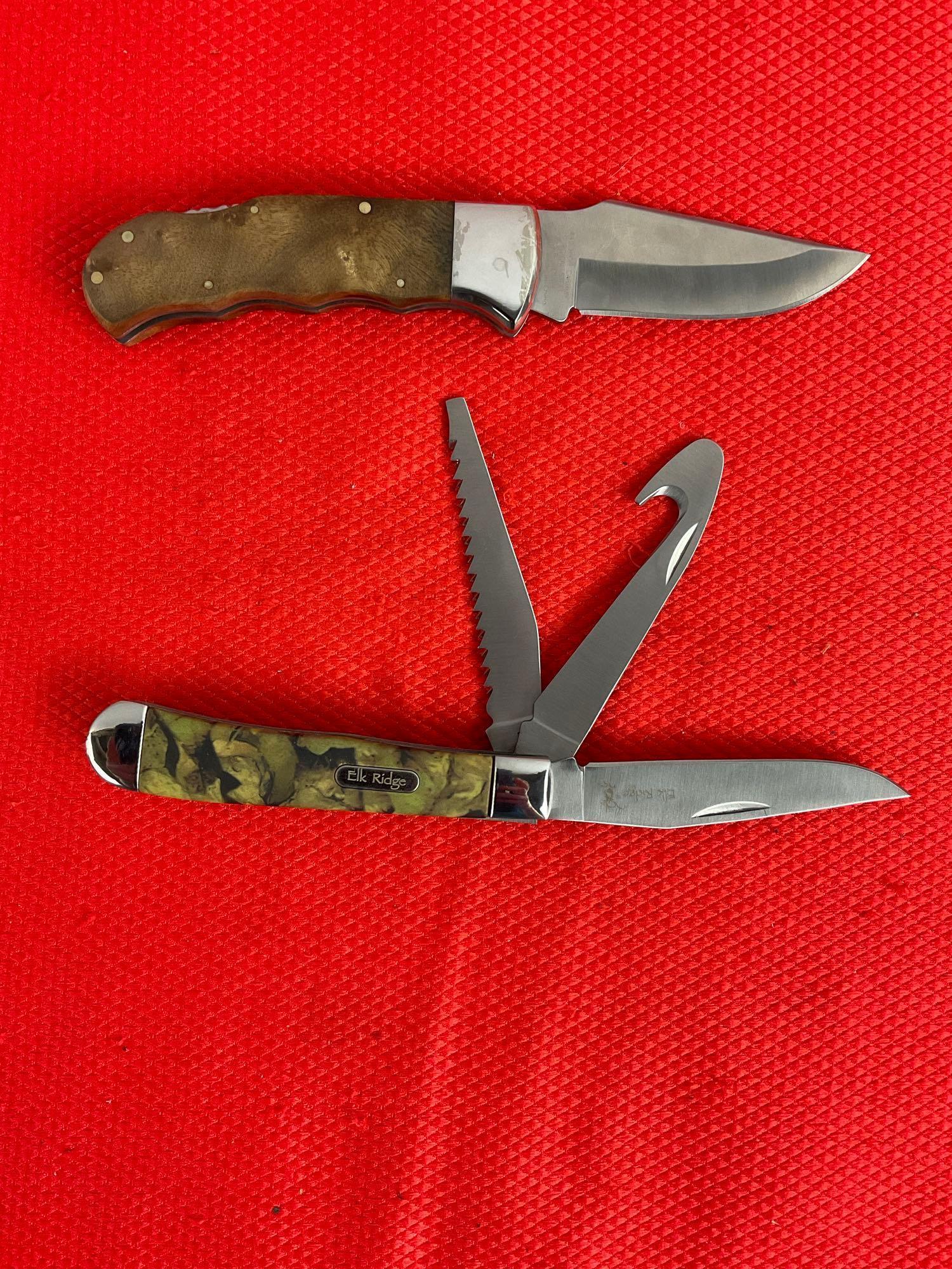 2 pcs Elk Ridge 440 Steel Folding Blade Lock Back Pocket Knives Models 89C & 138. NIB. See pics.