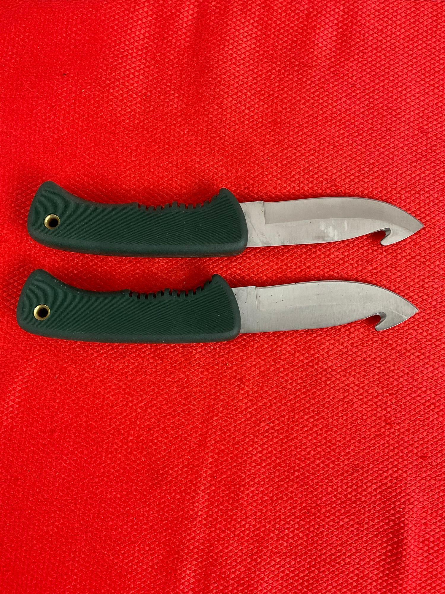 Pair of Vintage Schrade Old Timer Steel Fixed Blade Skinner Knives w/ Sheathes Model No. 1430T. N...