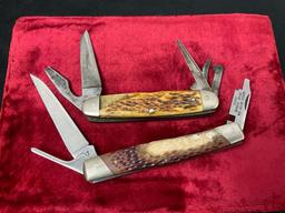 Pair of Vintage Remington Folding Pocket Knives, R-7 Turkey Hunter & Boy Scout RS3333 w/Bone Hand...