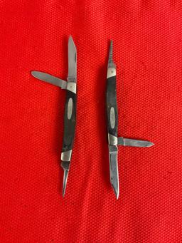 2 pcs Vintage Buck 2.5" Steel Folding 3-Blade Stockman Pocket Knife Model 319 w/ Delrine Handles.