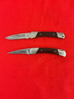 2 pcs Vintage Buck 2.5" Steel Folding Blade Squire Pocket Knives Models 501 & 501>. See pics.