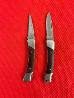 2 pcs Vintage Buck 2.5" Steel Folding Blade Squire Pocket Knives Models 501 & 501>. See pics.