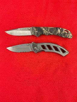 2 pcs Modern Buck Steel Folding Blade Pocket Knives Models 285 Bantam & 318 Parallex. See pics.