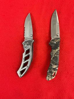 2 pcs Modern Buck Steel Folding Blade Pocket Knives Models 285 Bantam & 318 Parallex. See pics.