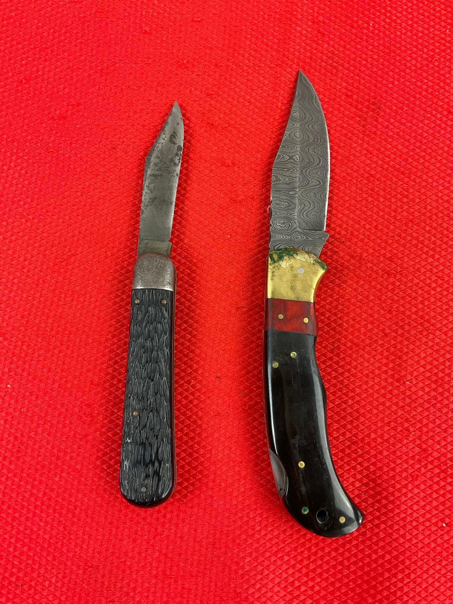 2 pcs Steel Folding Blade Pocket Knife Assortment. 1x Schrade Walden, 1x Unknown Maker. See pics.