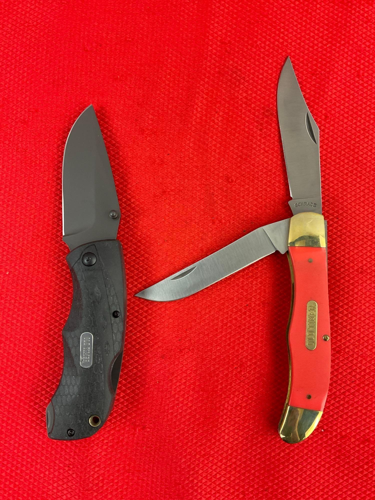 2 pcs Schrade Old Timer Steel Folding Blade Pocket Knives Models 25OTO & 2145OT. See pics.