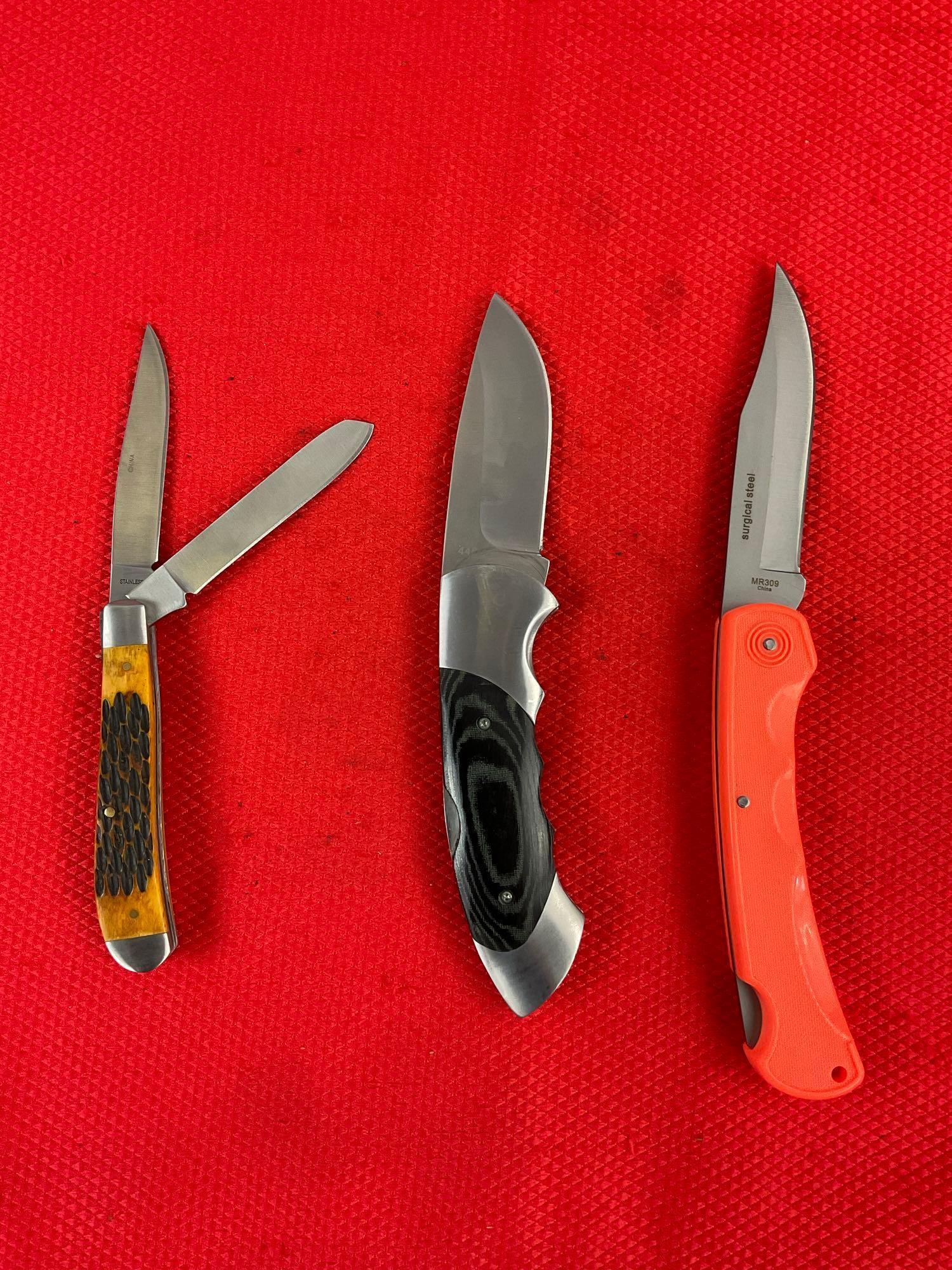 3 pcs Modern Steel Folding Blade Pocket Knives. 1x Browning, 1x Marble's, 1x Rite Edge. NIB. See