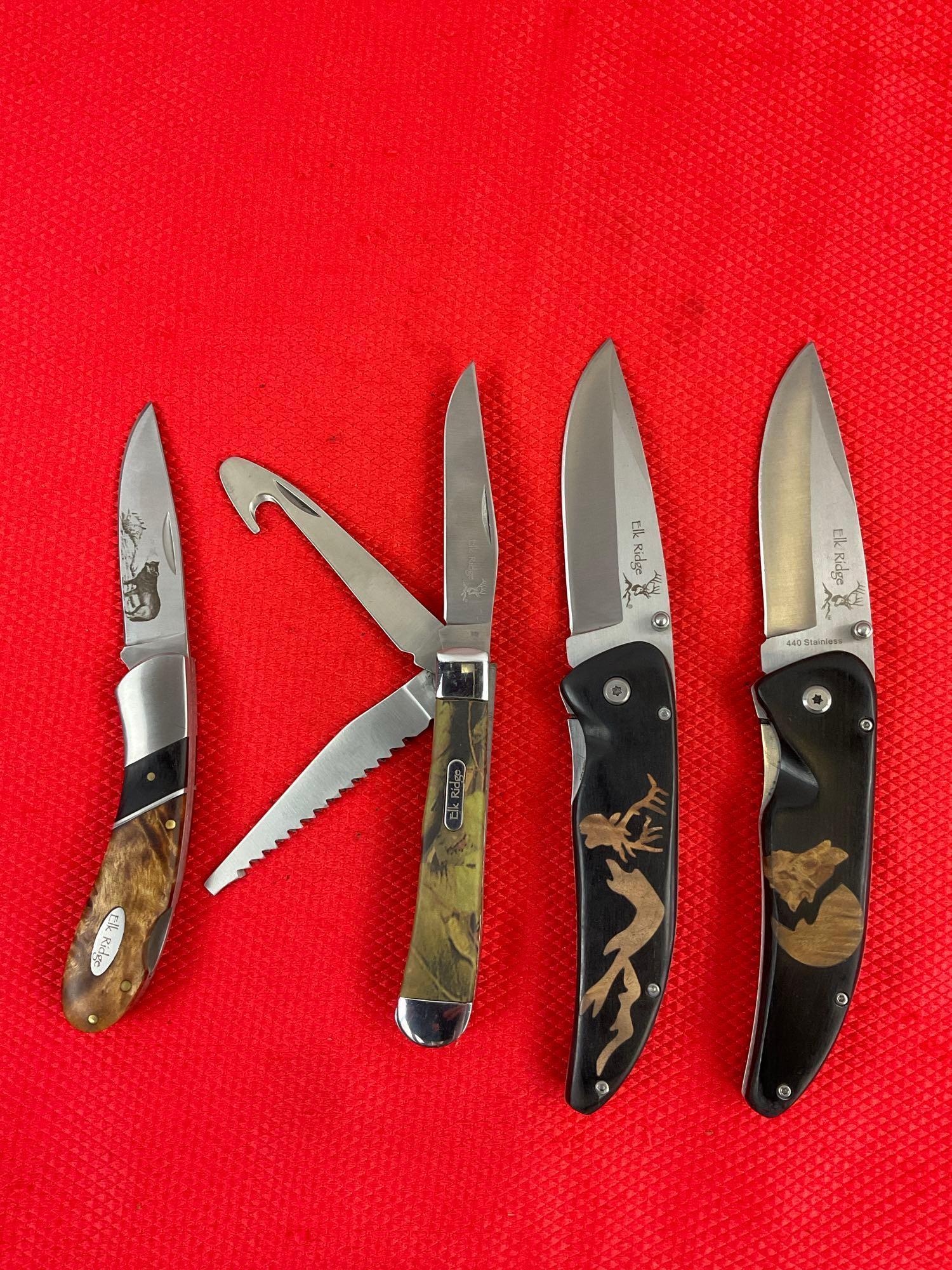 4 pcs Elk Ridge 440 Steel Folding Blade Pocket Knives Models 080D, 080W, 2 Unknown. NIB. See pics.