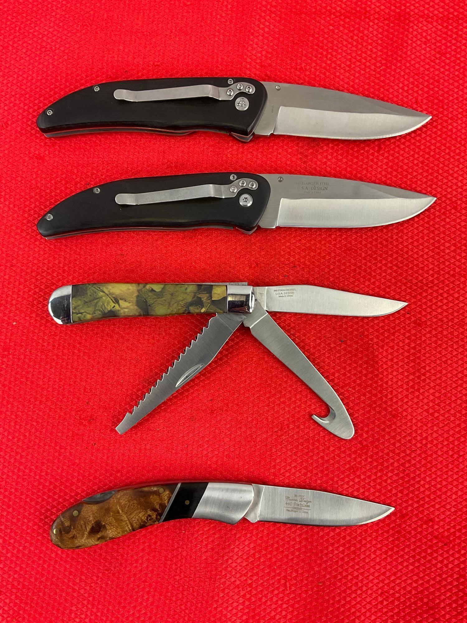 4 pcs Elk Ridge 440 Steel Folding Blade Pocket Knives Models 080D, 080W, 2 Unknown. NIB. See pics.