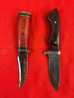 2 pcs 3.5" Steel Fixed Blade Hunting Knife w/ Sheathes. 1x Rite Edge, 1x Sports Afield. As Is. See