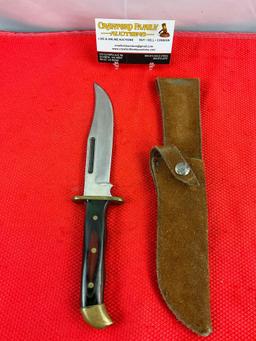 5" Steel Fixed Blade Bowie Knife w/ Wooden Sheath & Leather Sheath. Unknown Maker. See pics.