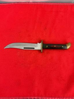 5" Steel Fixed Blade Bowie Knife w/ Wooden Sheath & Leather Sheath. Unknown Maker. See pics.