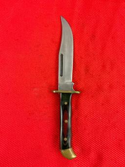 5" Steel Fixed Blade Bowie Knife w/ Wooden Sheath & Leather Sheath. Unknown Maker. See pics.