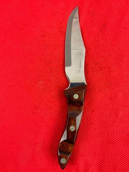 Vintage Saladmaster Cutlery 5-Star 4.5" Steel Fixed Blade Knife w/ Wood Handle & Sheath. See pics.