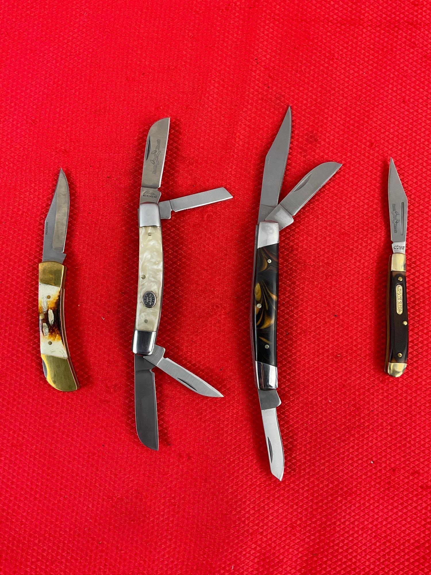 4 pcs Modern Rite Edge Steel Folding Blade Pocket Knives w/ Composite Handles. NIB. See pics.