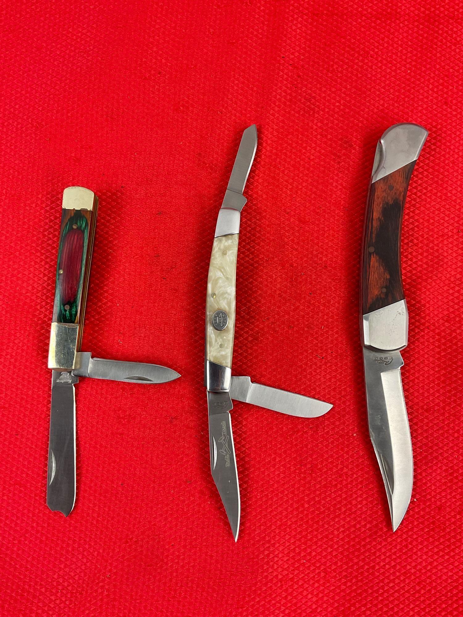 3 pcs Modern Steel Folding Blade Pocket Knives. 2x Rite Edge, 1x Frost Cutlery. See pics.