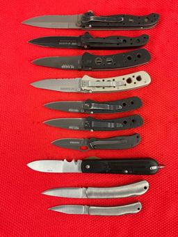 10 pcs Modern Folding Pocket Knives, 7x CRKT & 3x Rite Edge. 2x Mt. Rainier. 2x Pike's Peak. See