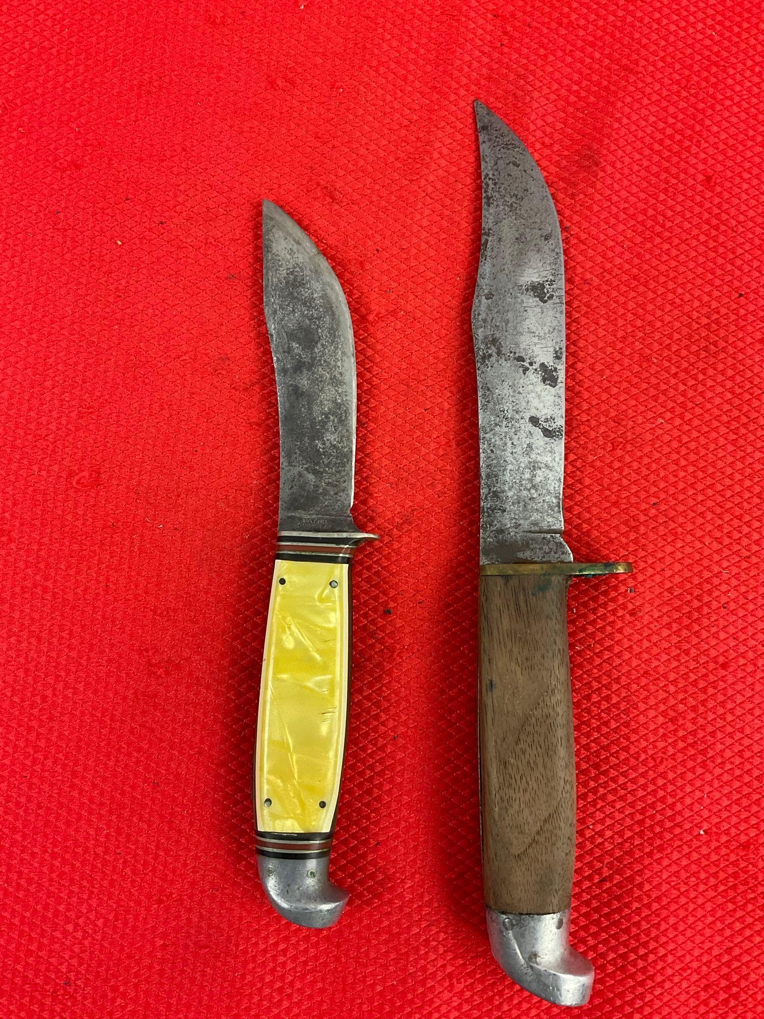 2 pcs Vintage Steel Fixed Blade Hunting Knives. 1x Western L36 Bowie, 1x West-Cut Skinner. See pi...