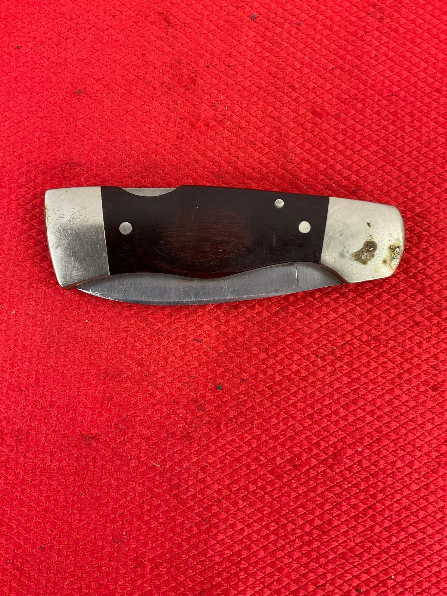 Vintage Western 2.75" Steel Folding Blade Pocket Knife S-532 w/ Etching of Stag & Sheath. See pics.