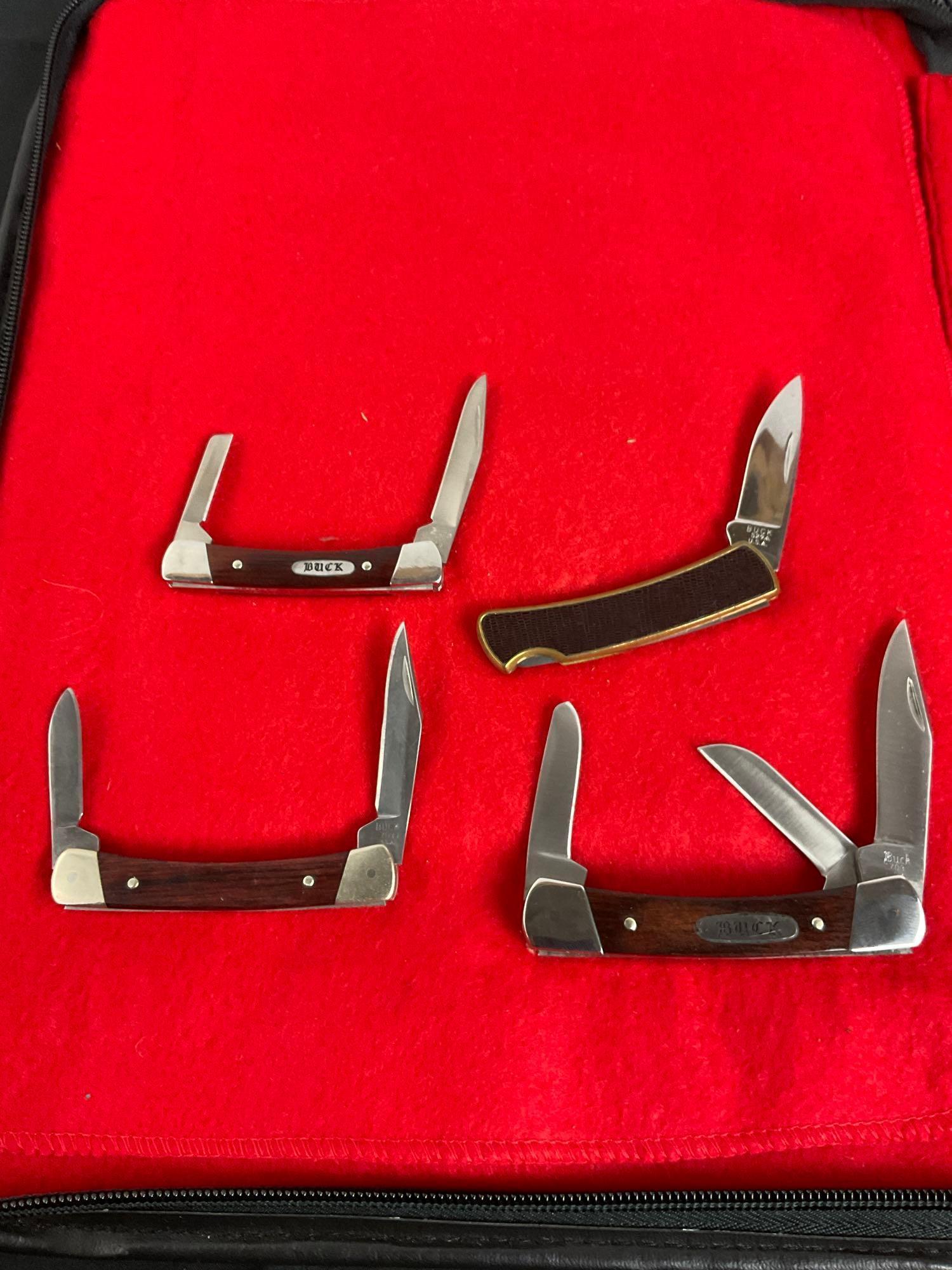 4x Buck Folding Pocket Knives 1x Single Blade 2x Dual Blade 1x Triple Blade Numbered 705,709,703,...