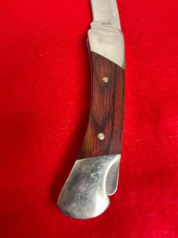 Buck Folding Pocket Knife w/ Leather Buck Sheathe - Stamped with anvil mark - See pics